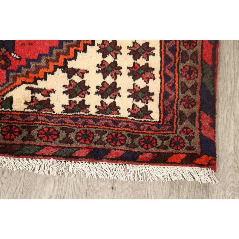 Geometric Persian Hamedan Traditional Area Rug Wool Handmade Carpet - 3'3" x 4'10"