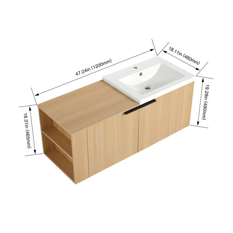 48" Oak Bathroom Vanity Sink Cabinet Set with Soft-Close Doors, Modern Bathroom Storage Solution