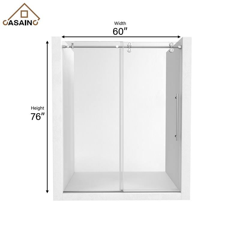 CASAINC 48"/60"W x 76"H Sliding Frameless Shower Door with Clear Glass