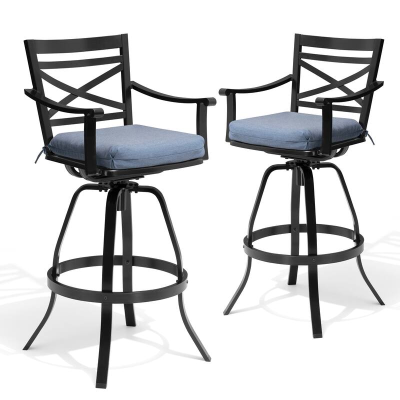 Pellebant Patio Outdoor Indoor Aluminum Swivel Bar Stools Dining Chairs with Sunbrella Cushion - SpectrumDenim - 2-Piece