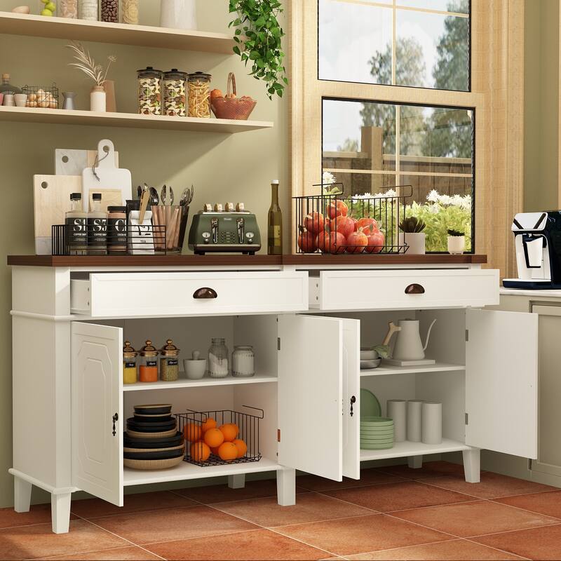 Buffet Cabinet 63" Sideboard Buffet Cabinet with 4 Doors & 2 Drawers