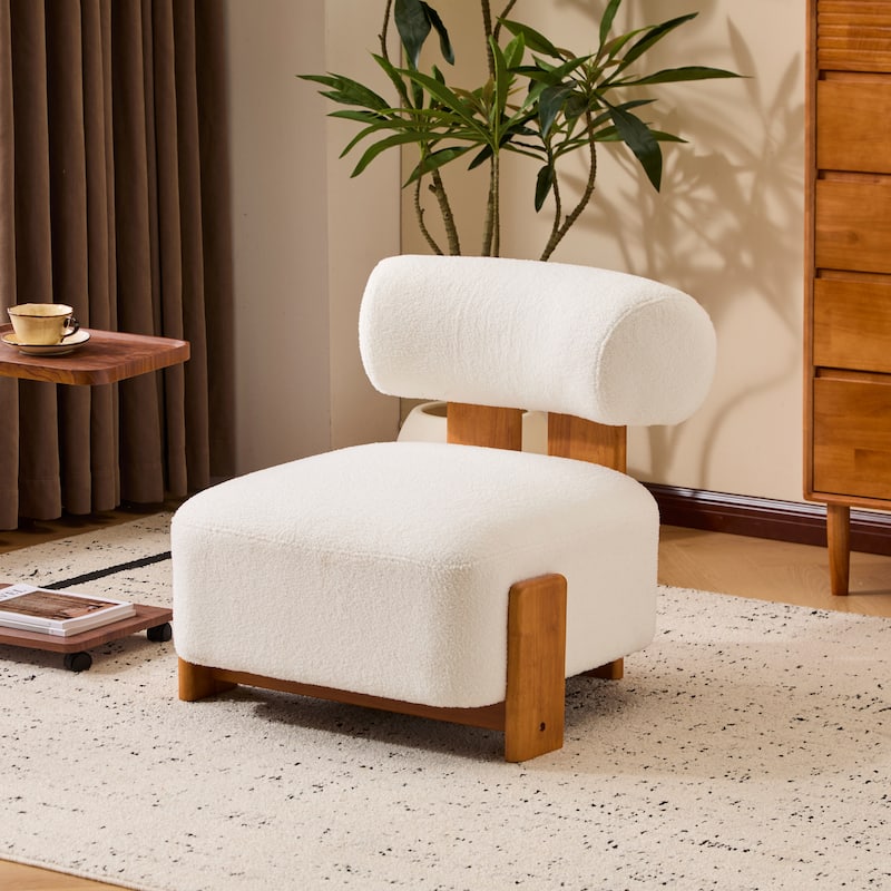 Side Chair Office Chair Coffee Chair Natural Beige Armless Chair Vanity Chair Dressing Chair with Wood Legs