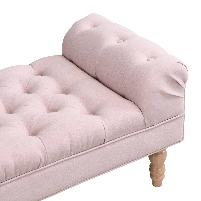 Beige Button-Tufted Ottoman with Legs - Indoor Upholstered Bench