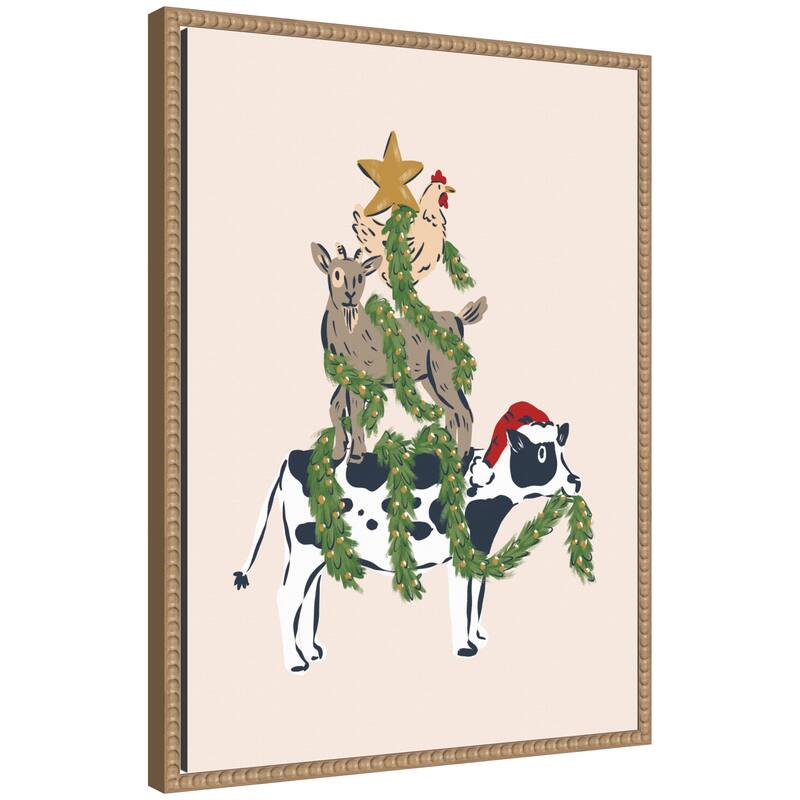 Kate and Laurel Sylvie Beaded Christmas Farm Animals Stack Framed Canvas by Krissy Mast - Brown