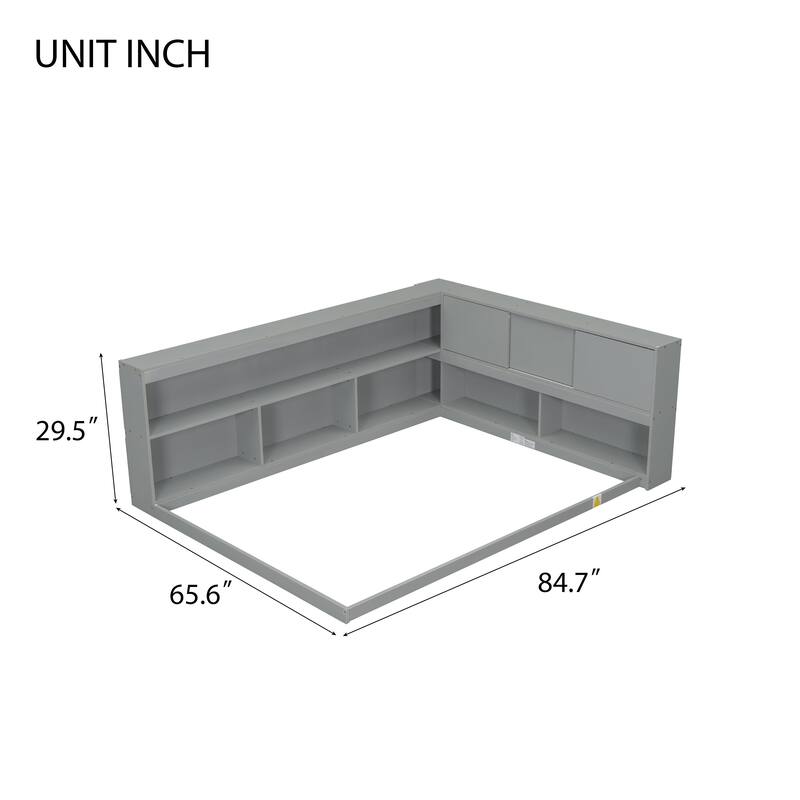 Full-floor bed with L-shaped Bookcases without slats