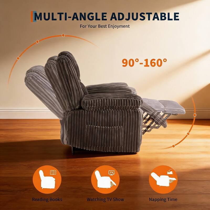 Corduroy Recliner Chair, Manual Recliner Sofa with Handle