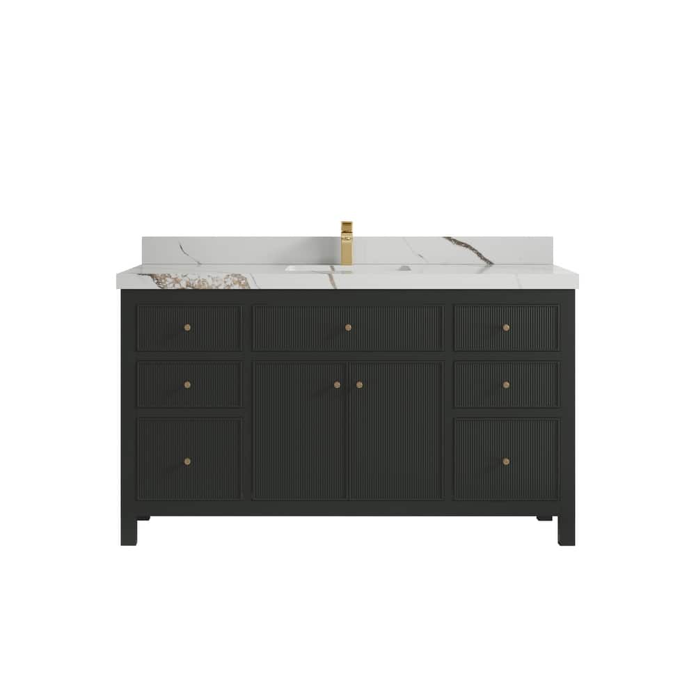 Willow Collections 60 in W x 22 in D Sonoma Free Standing Reeded Single Sink Bathroom Vanity with Countertop