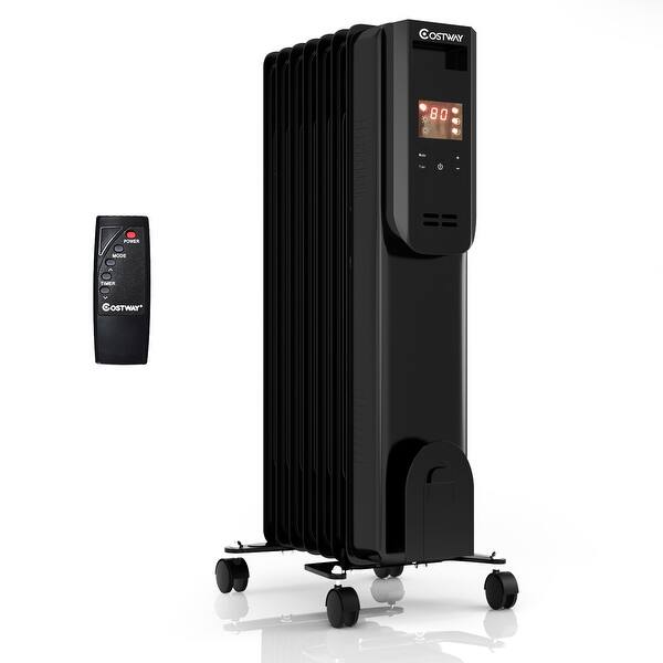 Shop Costway 1500w Electric Oil Filled Radiator Heater Lcd 7 Fin Timer W Overstock 29622430