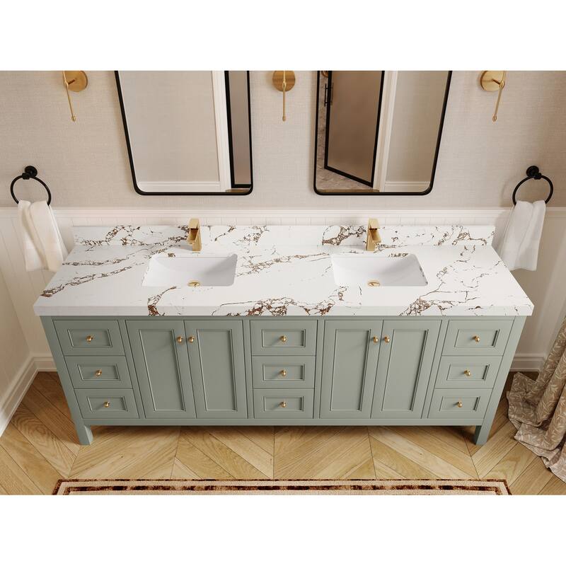 Willow Collections 84 in. W x 22 in. D Nashville Double Bowl Sink Bathroom Vanity with Countertop - 2"Viola Brown - Evergreen