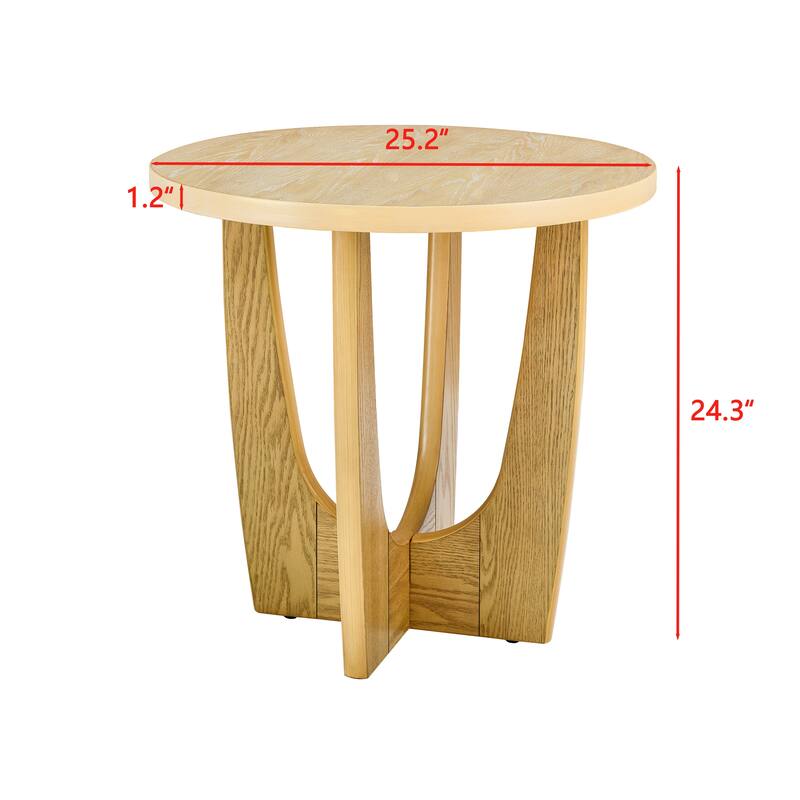 25" Round End Table, Wooden Side Table, Night Stand for Bedroom, Living Room ,Reception Room (Oak Color)