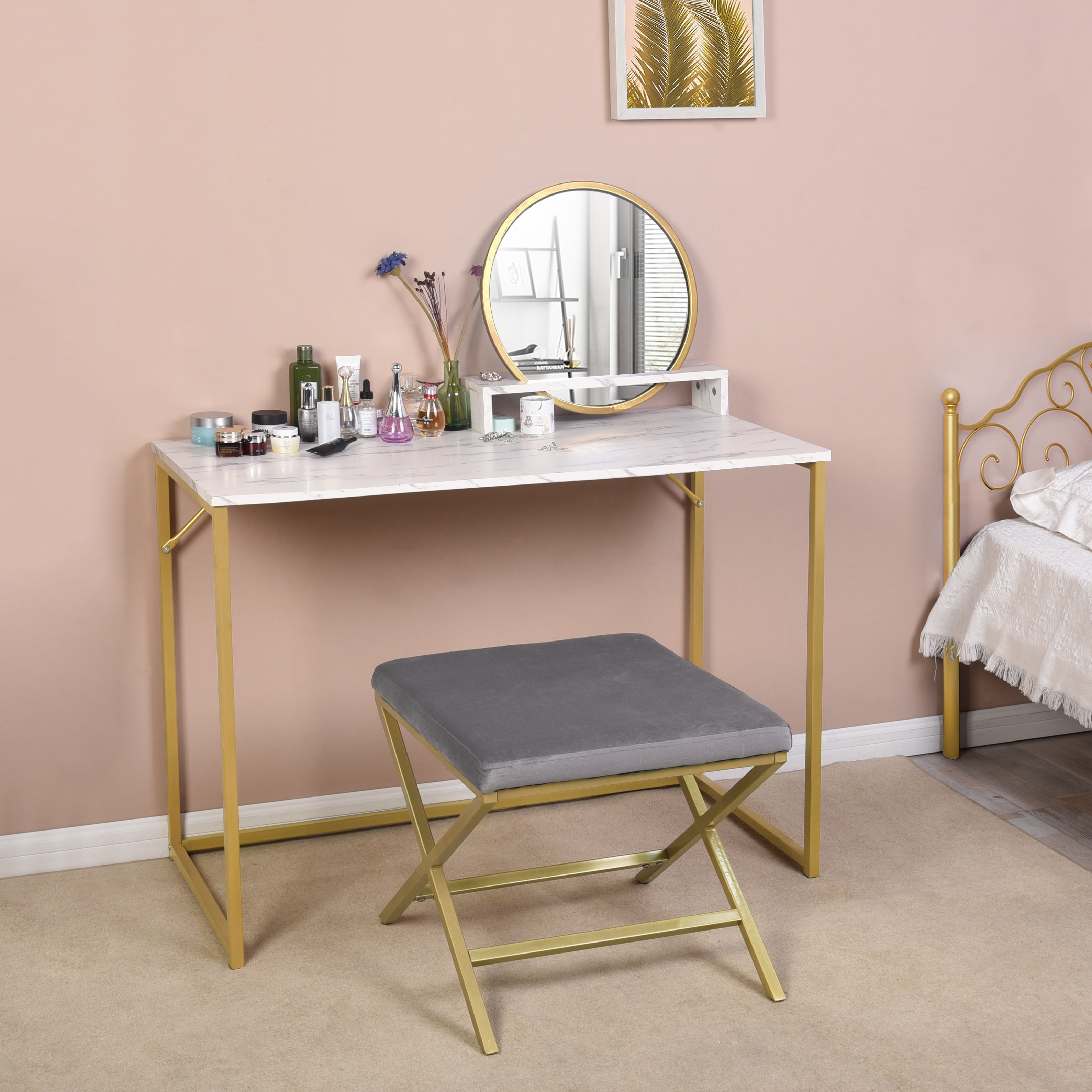Homy Casa Modern Faux Marble Makeup Vanity Dressing Table with Removable Mirror - Standard - On Sale Bed Bath & Beyond - 34934272