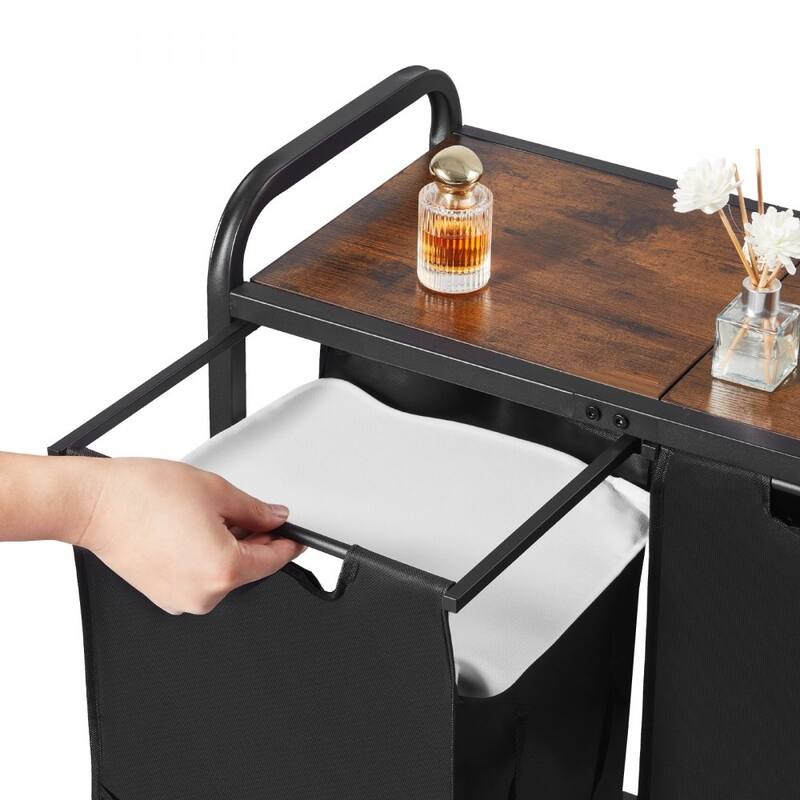 Black 24-Gallon Laundry Sorter with 2 Compartments and Metal Frame Removable Bags - 26.30 x 12.99 x 27.95 in