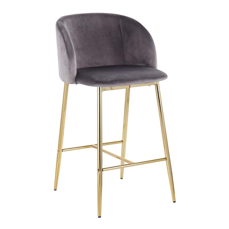 Silver Orchid Harding Velvet Counter Stool (Set of 2) - Grey Velvet & Gold