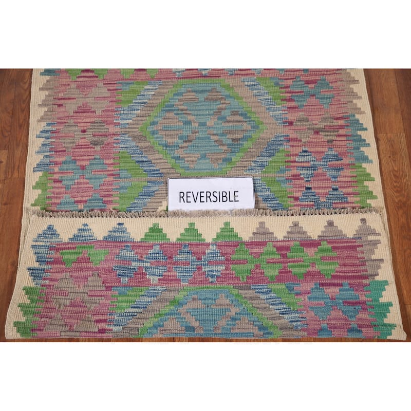 Multi-Color Reversible Kilim Rug Flatweave Wool Carpet - 3'5"x 4'11"