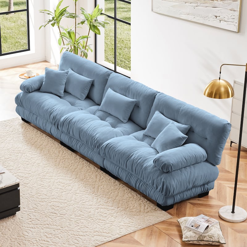 Rossetta 3-Seater Stylish Design Chenille Modular Sectional Sofa with Round Bolster Armrests