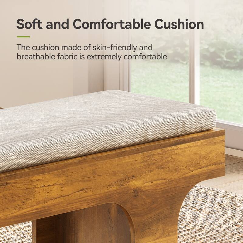 Dining Bench with Linen Cushion, 55.2" End of Bed Upholstered Bench
