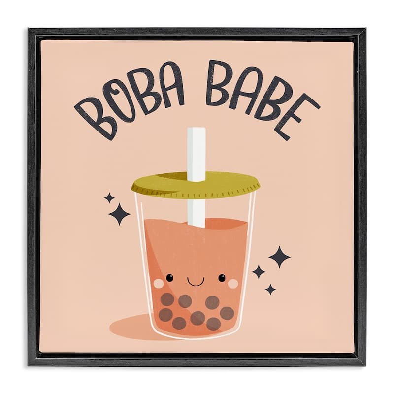 Stupell Boba Babe Bubble Tea Framed Floater Canvas Wall Art Design By Sarah Hickman - 18 x 18 - Black