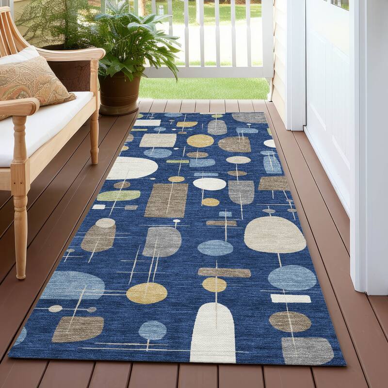 Machine Washable Indoor/ Outdoor Contemporary Fun Chantille Rug - Navy - 2'3" x 7'6"
