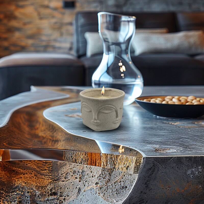 Cream Resting Face Relief Candle Bowl 9 oz Sculpted Ceramic Aria