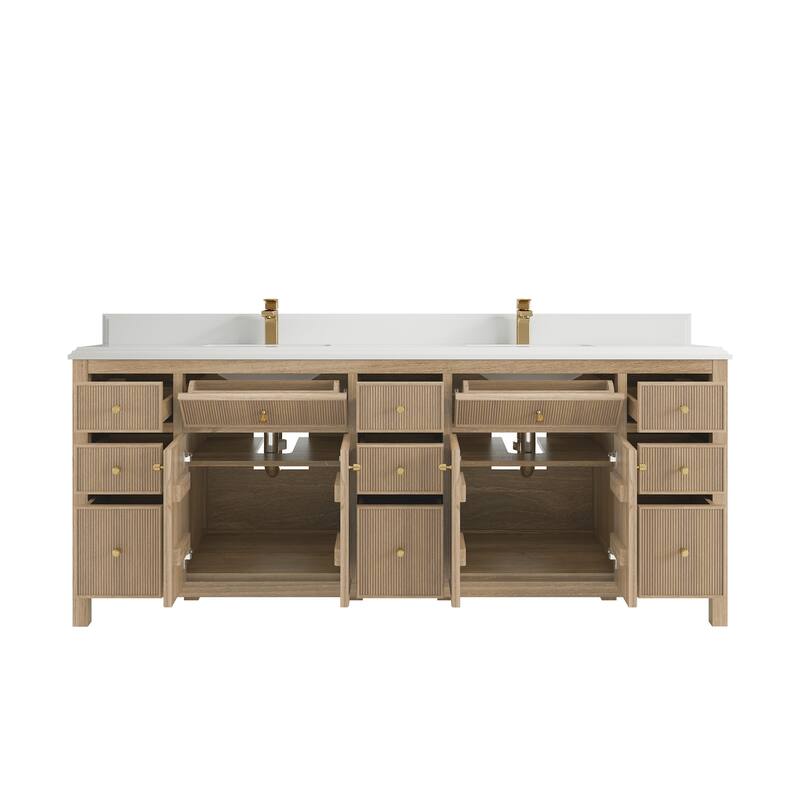 Willow Collections 84 in. W x 22 in. D Sonoma Teak Double Sink Bathroom Vanity with Countertop