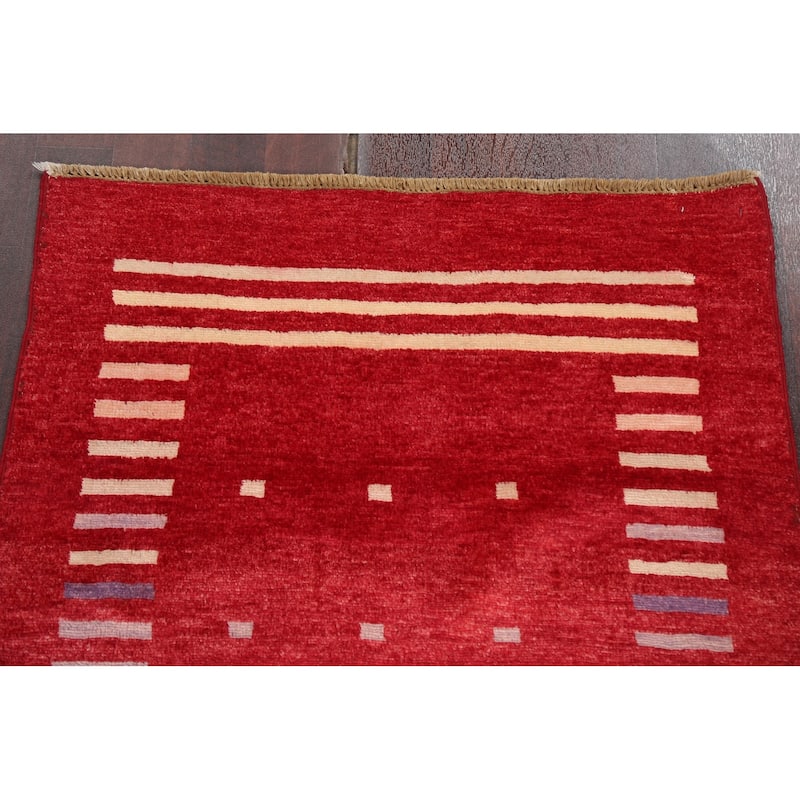 Geometric Gabbeh Kashkoli Oriental Area Rug Hand-knotted Wool Carpet - 2'7" x 4'2"
