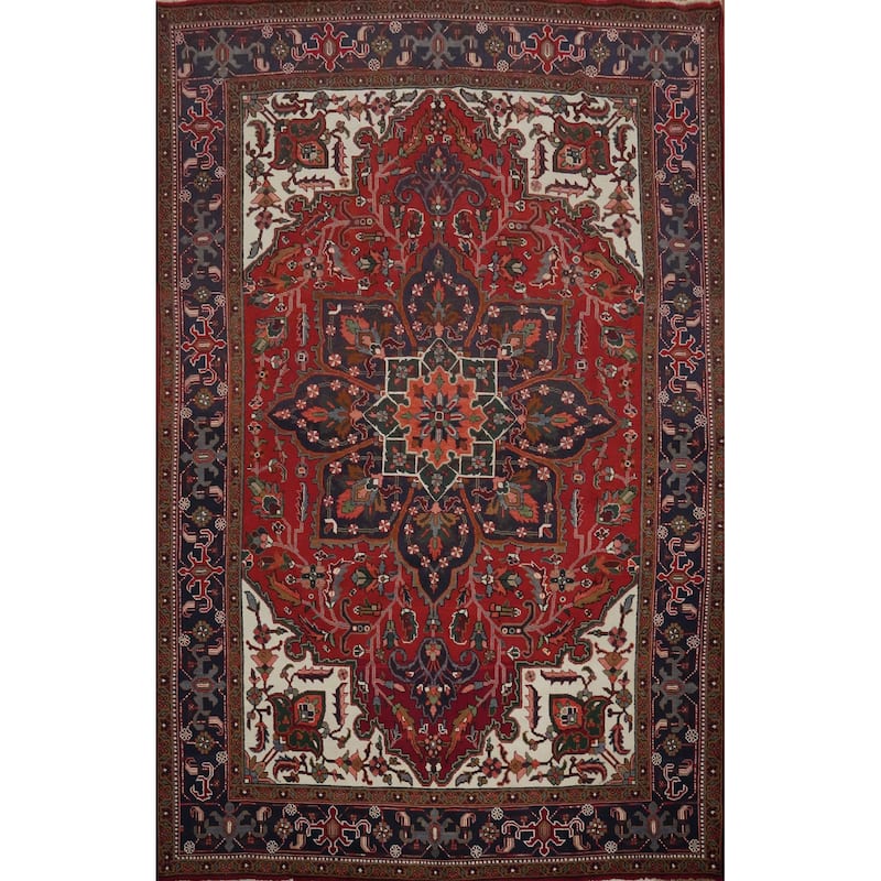 Hand Knotted Oriental 100% Wool Carpet Traditional Floral Red Heriz Area Rug - 12' 8'' X 9' 5''