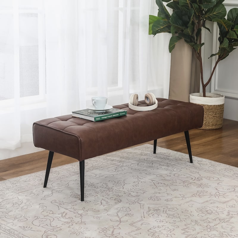 Adeco 41 Inches Faux Leather Ottoman Bench for Living Room
