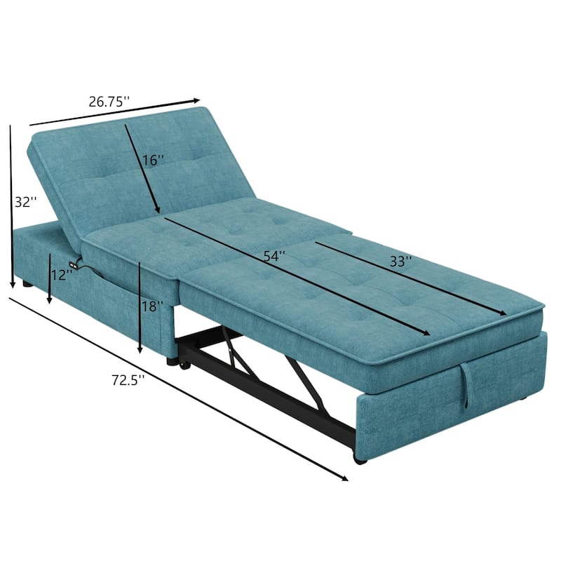 4-in-1 Convertible Sofa Bed Chair Folding Ottoman Living Room Sleeper Chaise Lounge with Adjustable Backrest USB Port and Pocket