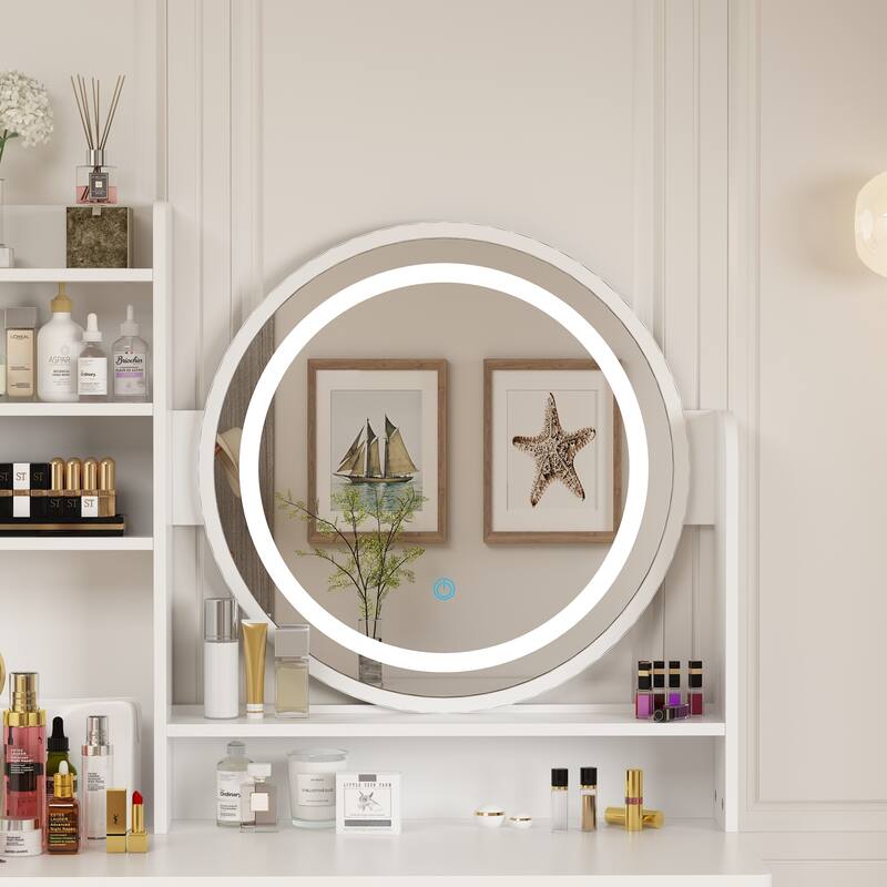 31.5'' W Makeup Vanity Set with Stool and Mirror LED Light Dressr