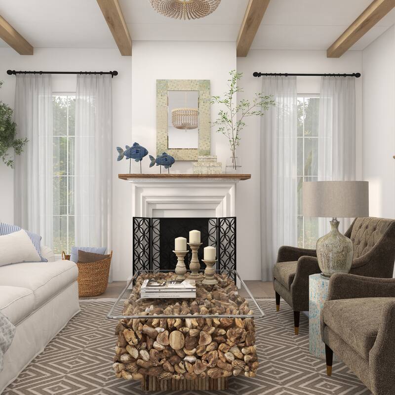 Cream Mother of Pearl Shell Handmade Mosaic Room Wall Mirror with Blue Corners