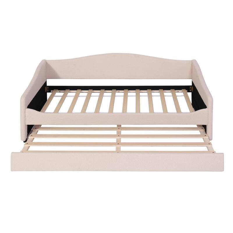 Teddy Fleece Twin Size Upholstered Daybed with Light and Trundle