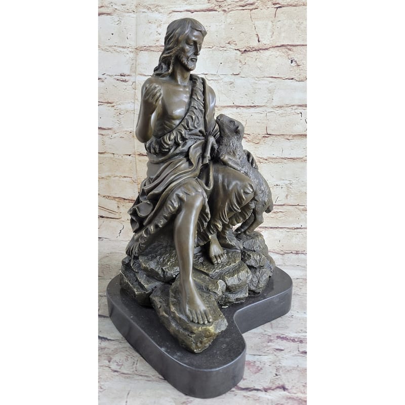 Jesus Christ With Lamb Bronze Statue Figure Figurine Sculpture Christianity 14 Inches X 8 Inches
