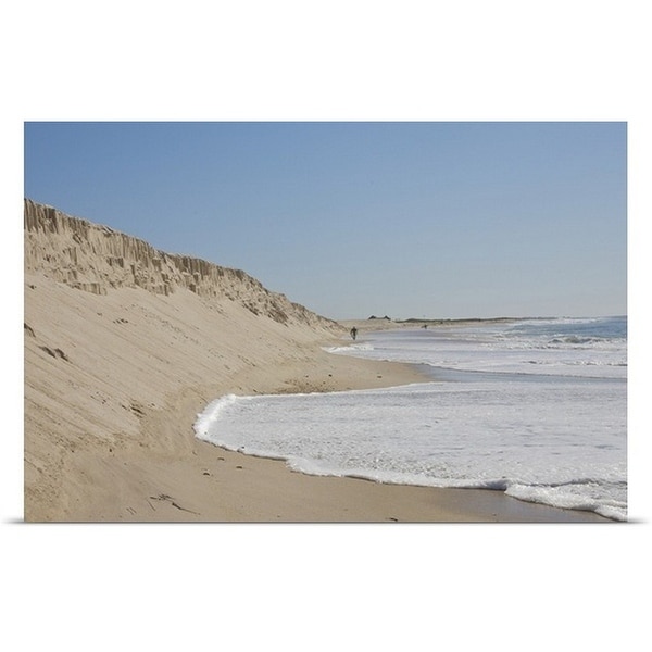 "Foam-covered water reaching mound of sand" Poster Print