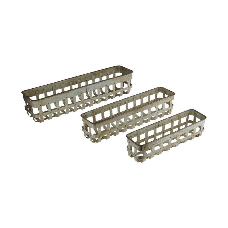 Set of 3 Rectangle Open Weave Iron Baskets