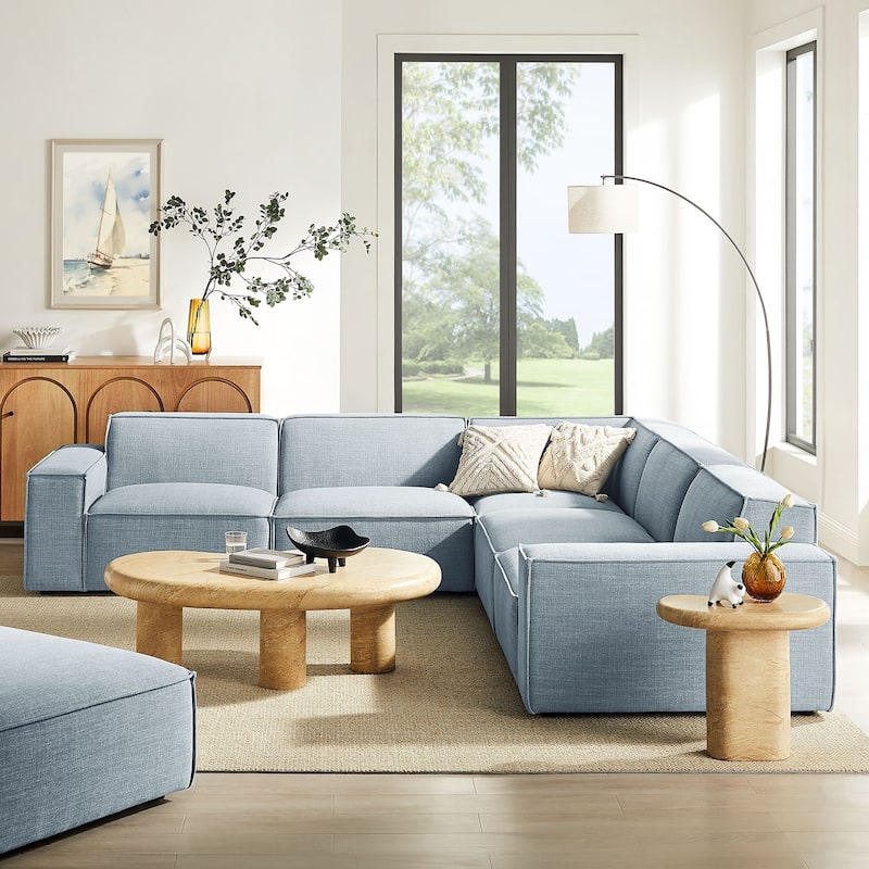 Restore 5-Piece Performance Fabric Upholstered Modular L-Shaped Sofa - Sky