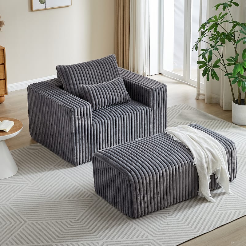 Roomfitters 62.5" Modern Corduroy Lounge Chair with Removable Ottoman, Stylish Sleeper Sofa with Pillows, for Living Room