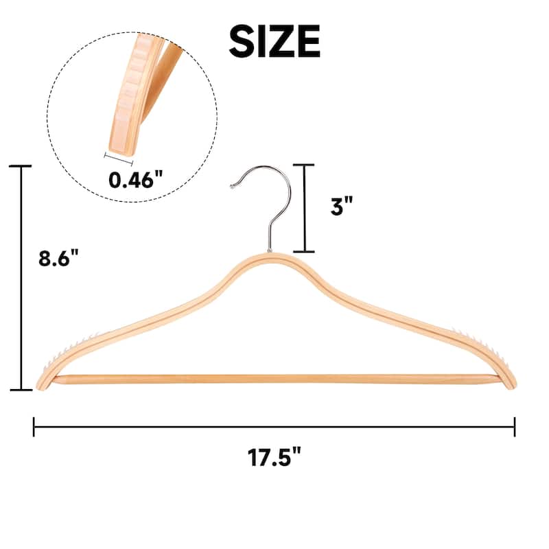 BP4U Slim Birch Wood Suit Hangers with Pants Bar, Lightweight Coat Wooden Hangers for Trousers, Sweaters, Dresses