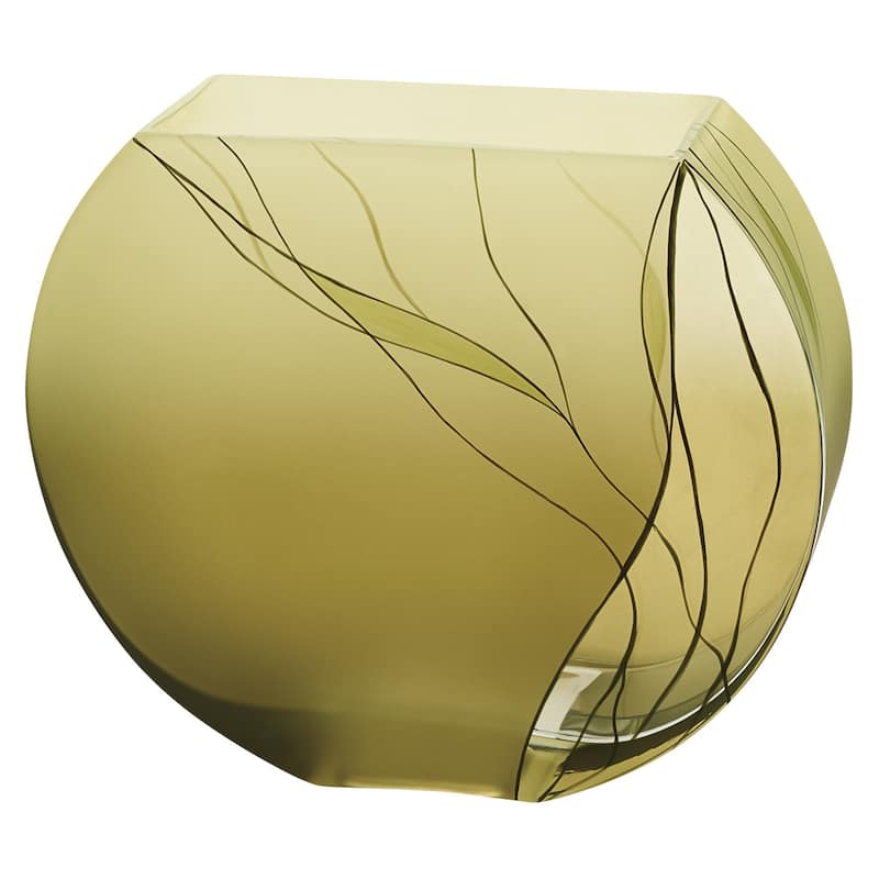 HomeRoots 9" Green Round Crystal Glass Table Vase With Sculptural Details