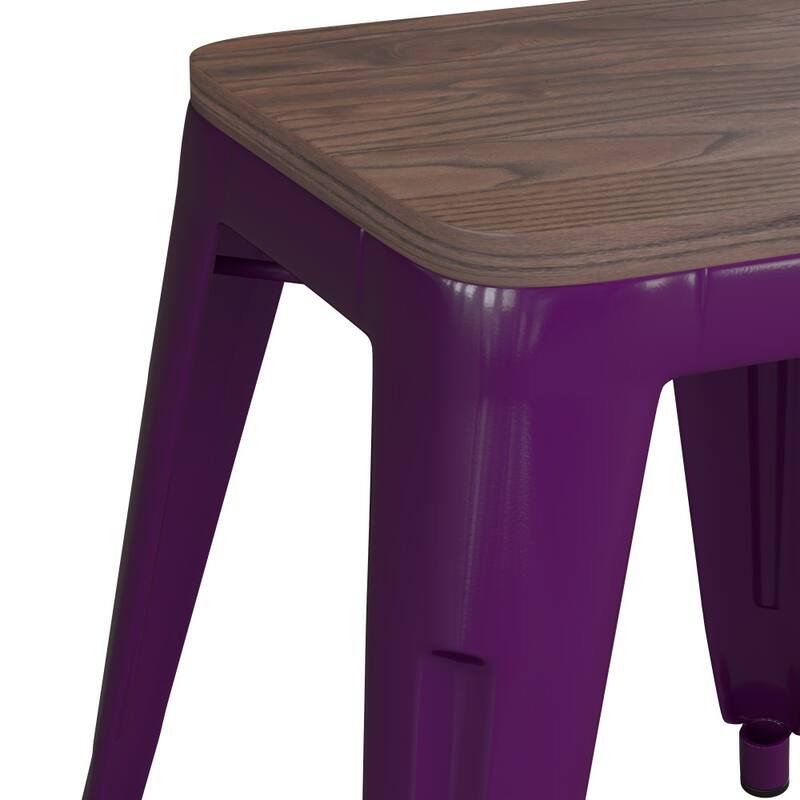 Set of 4 18" Table Height Indoor Stackable Metal Stool with Wood Seat