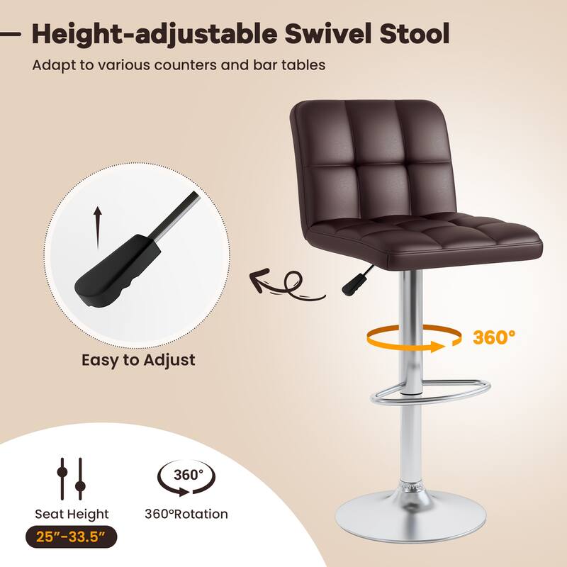 Set of 2 Adjustable Height Bar Stool with PU Leather Seat and Swivel Function for Kitchen or Pub - 17.5"L x 20"W x 37" - 45"H