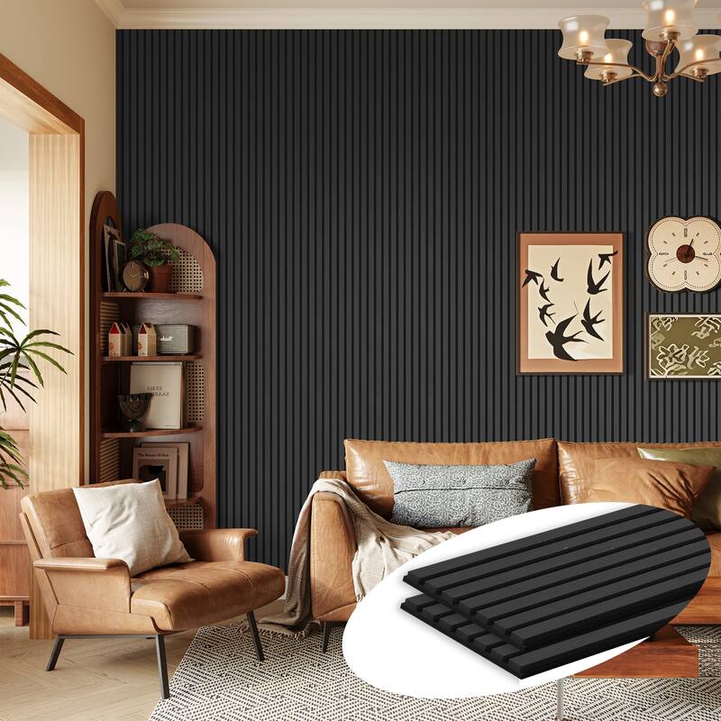 2Pcs Wood Slat Acoustic Wall Panels - 2pcs x 94.5" x 23.6" - Dark Gray