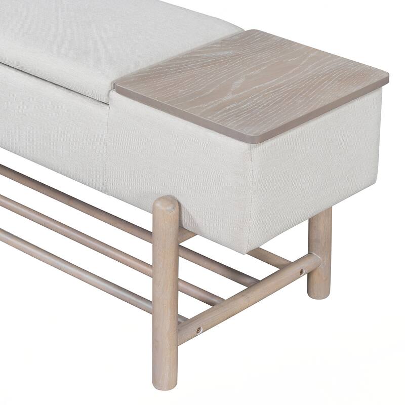 Farmhouse Upholstered Storage Bench with Hidden Compartment, Modern Entryway Bench for Living Room, Entryway