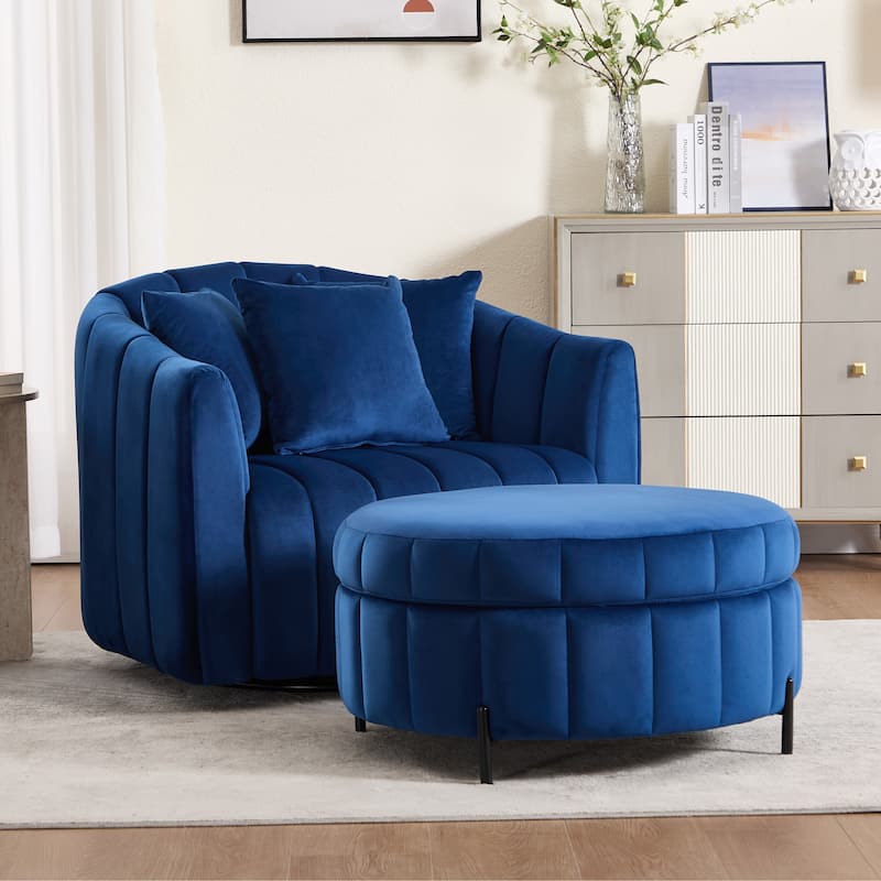 40.4"W Modern Swivel Accent Chair,Swivel Single Sofa Chair with Ottoman - Navy