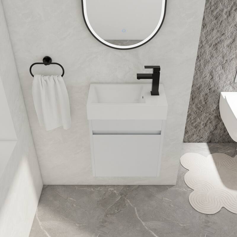 GDFStudio - Ellis Modern 18" Floating Wall-Mounted Bathroom Vanity with White Resin Sink