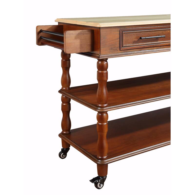 Rolling Kitchen Island Cart with Solid Oak Wood Top, Wine and Spice Rack