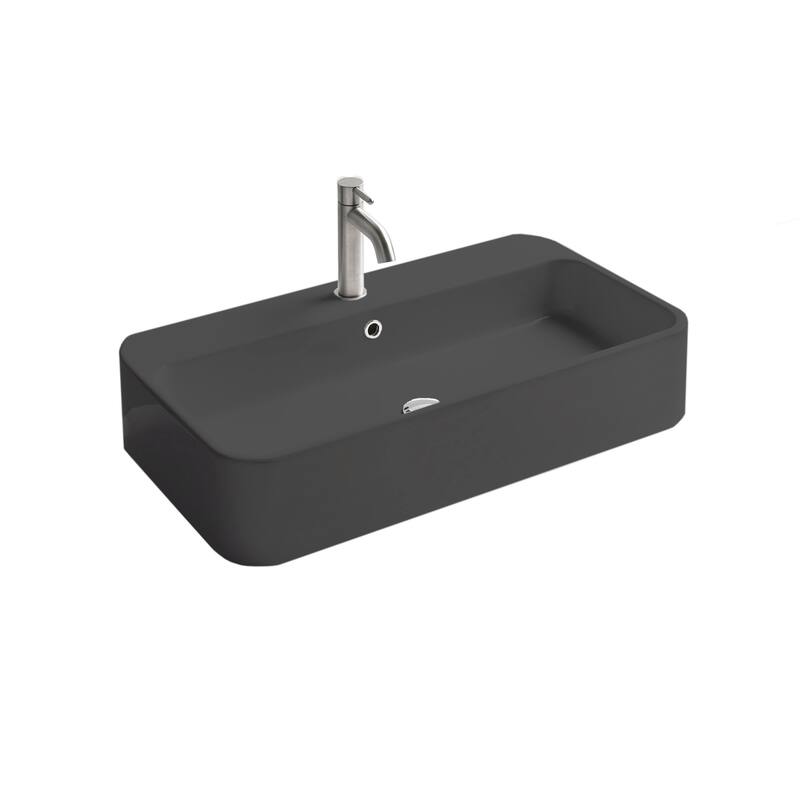 WS Bath Collections Cosa 31-1/2" Rectangular Ceramic Vessel or Wall - Matte Black