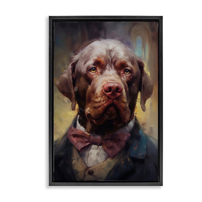 Stupell Dog in Timeless Suit Fashion Framed Floater Canvas Wall Art Design By Wumples - 17 x 25 - Black
