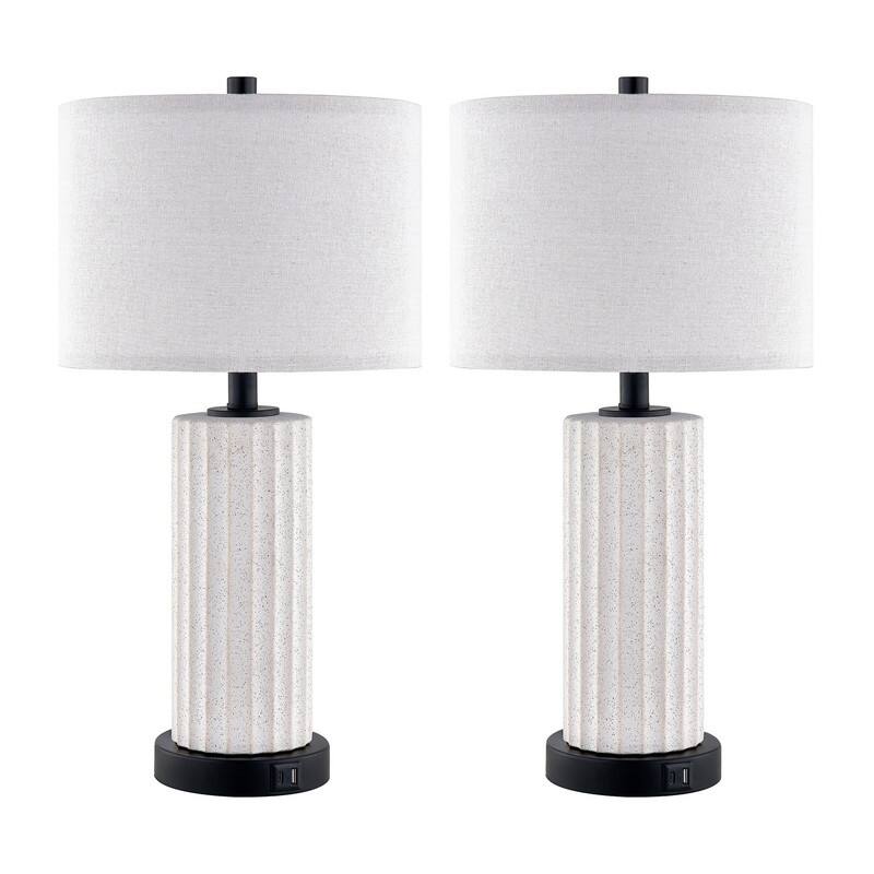 KAWOTI 23inch Ceramics Table Lamp Set with Bulbs, USB Ports (set of 2) - W12" * H23.25"
