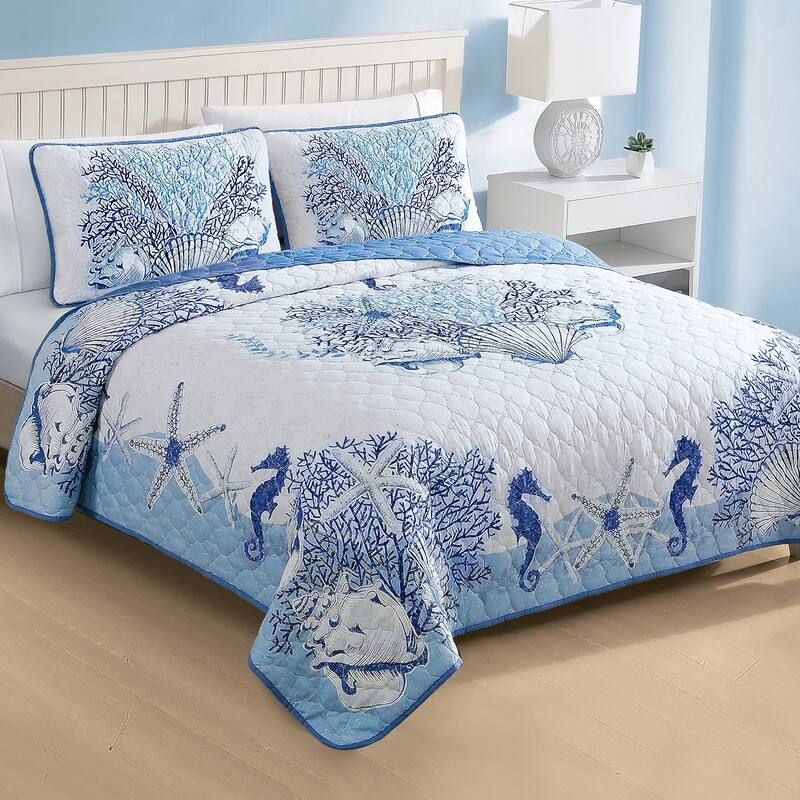 Tropical Beach Delight 3-Piece Quilt Set - Full/Queen