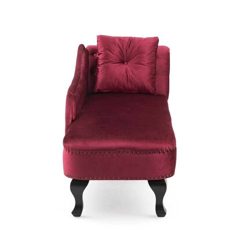 Christopher Knight Home - Bressi Modern Velvet Upholstered Chaise Lounge with Tufted Backrest, Nailhead Trim & Pillow